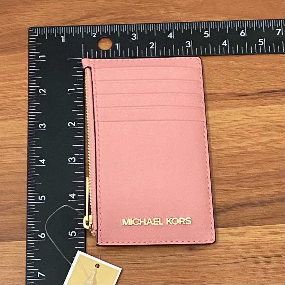 MICHAEL Michael Kors Jet Set Travel Top Zip Card Case Saffiano Leather Primrose - Picture 6 of 10